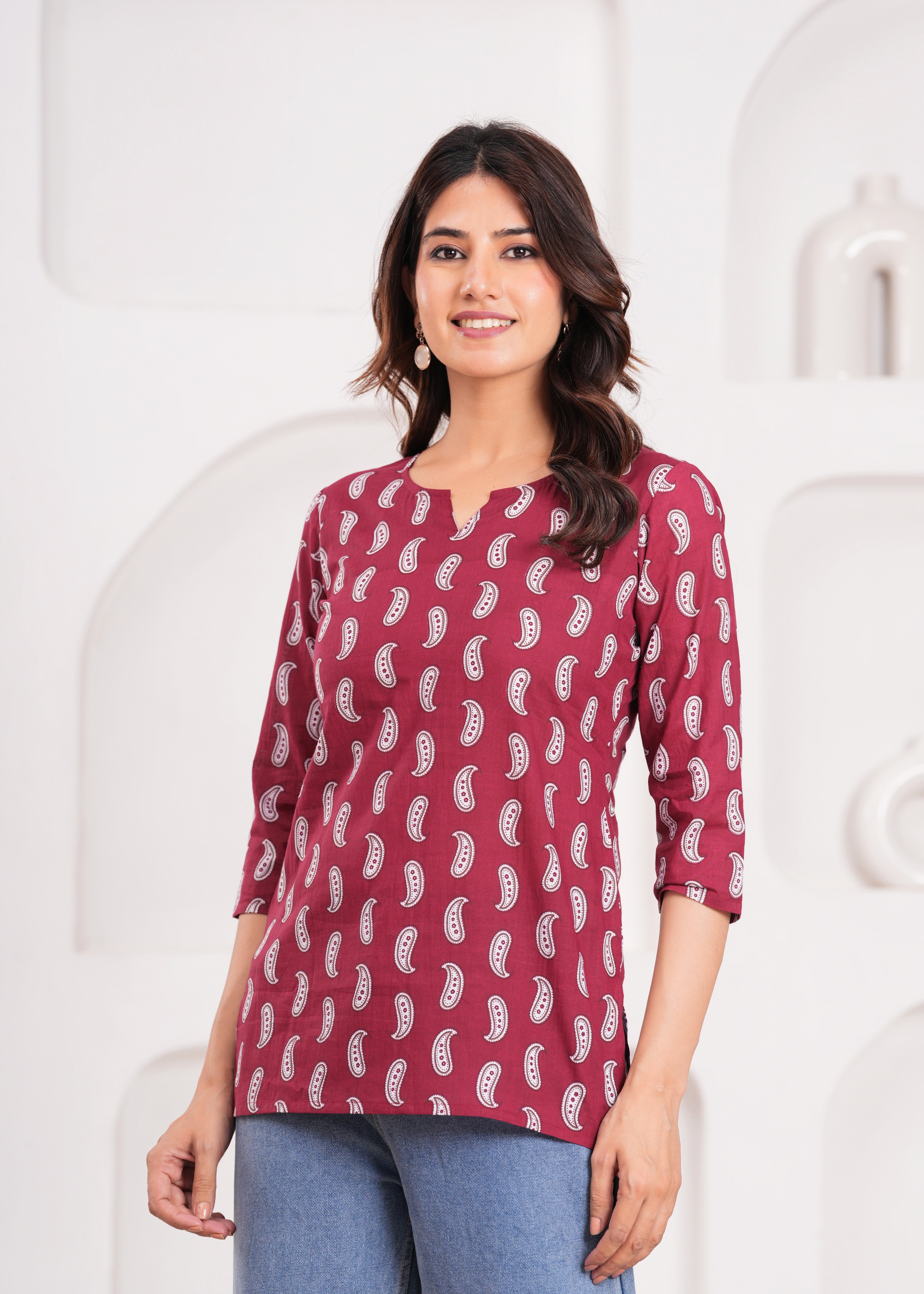 Short Red-Maroon Kurti for Women – Elegant, Comfortable, and Stylish Daily Wear in Rich Dual Tones for Effortless Ethnic Charm