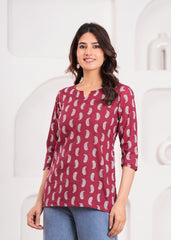 Short Red-Maroon Kurti for Women – Elegant, Comfortable, and Stylish Daily Wear in Rich Dual Tones for Effortless Ethnic Charm