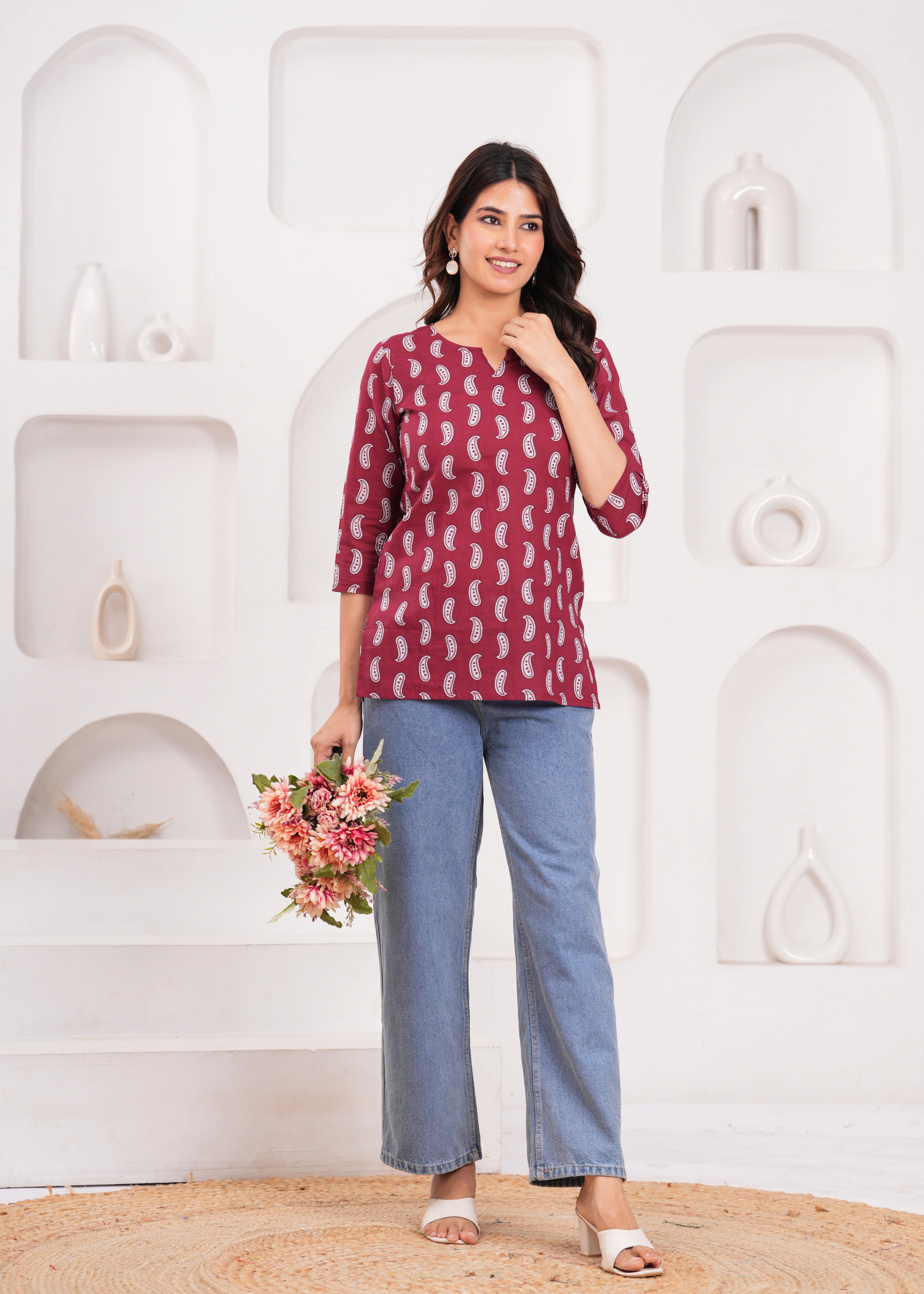 Short Red-Maroon Kurti for Women – Elegant, Comfortable, and Stylish Daily Wear in Rich Dual Tones for Effortless Ethnic Charm