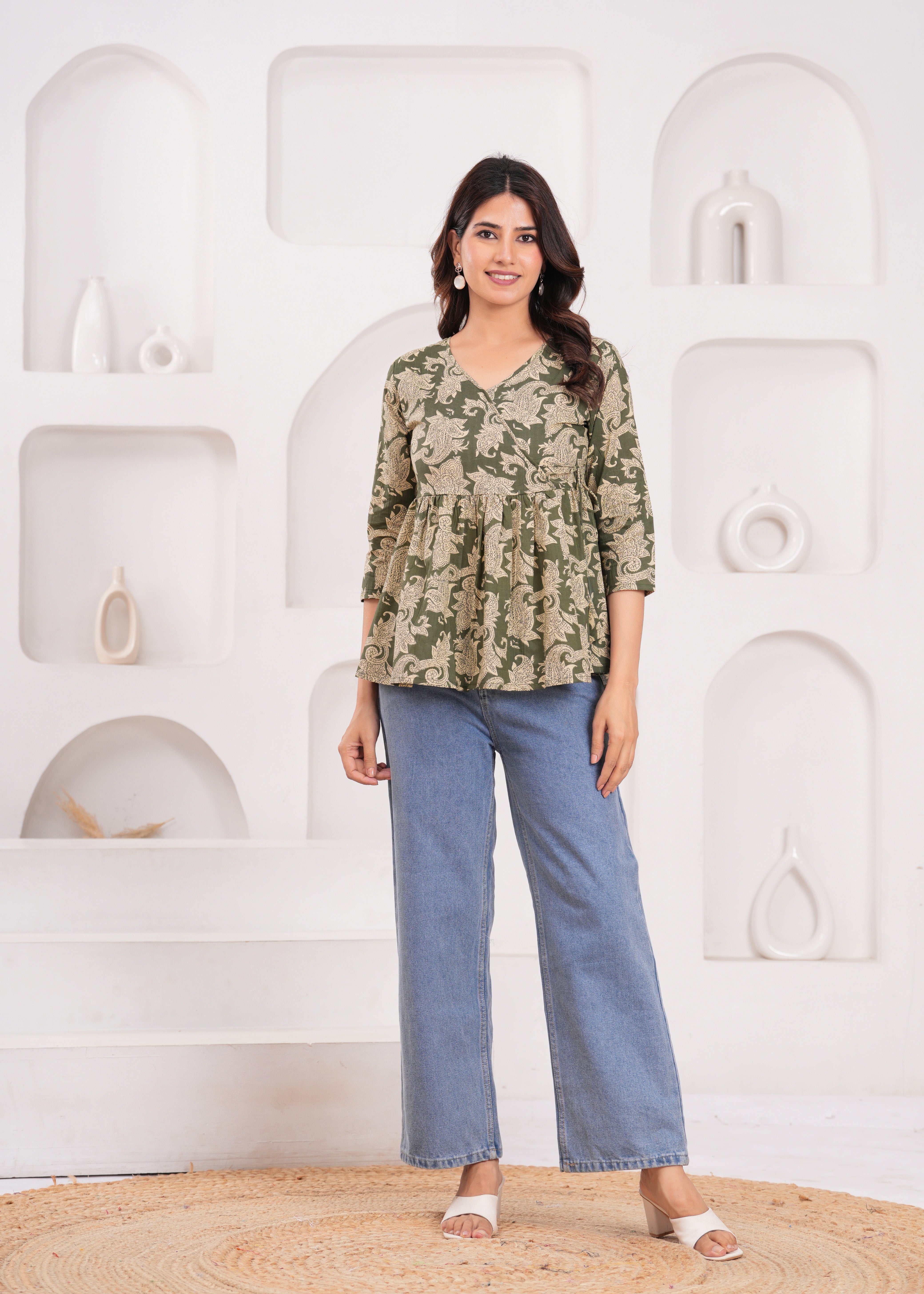 Elegant Green Floral Top for Women – Lightweight, Stylish, and Perfect for Everyday or Casual Outings