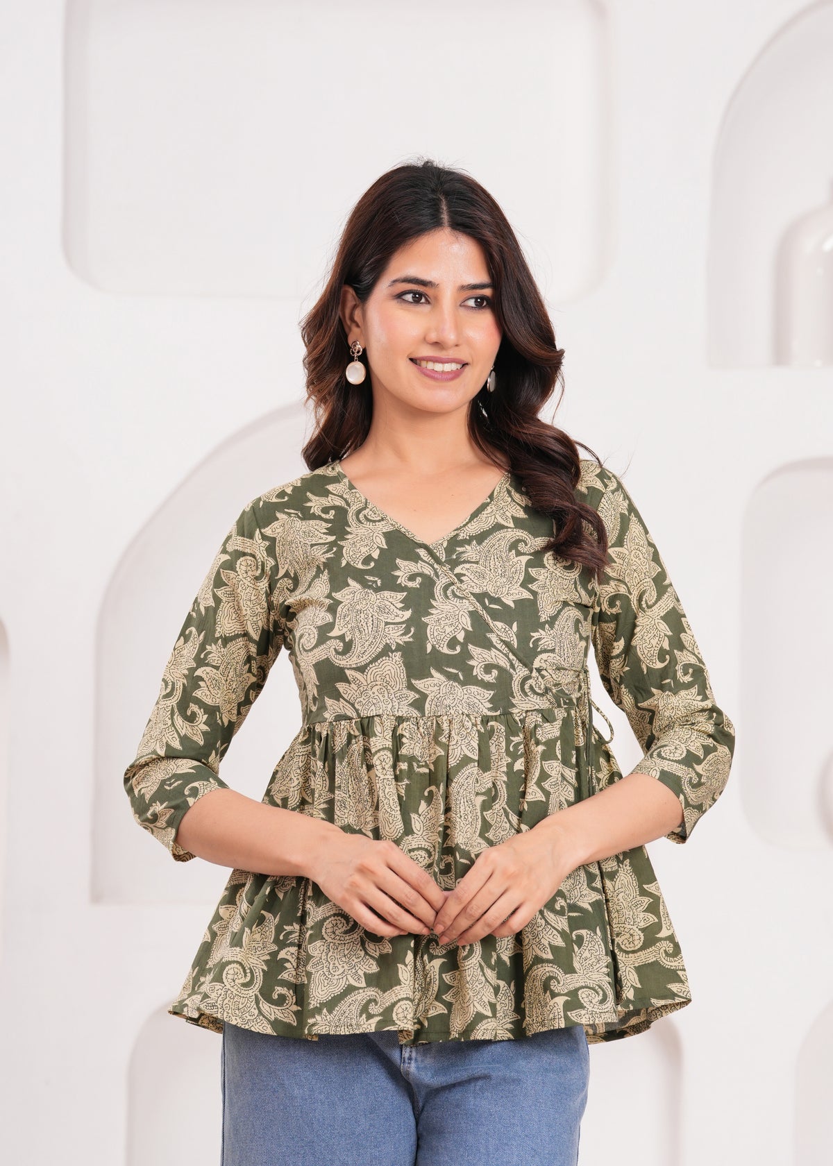 Elegant Green Floral Top for Women – Lightweight, Stylish, and Perfect for Everyday or Casual Outings