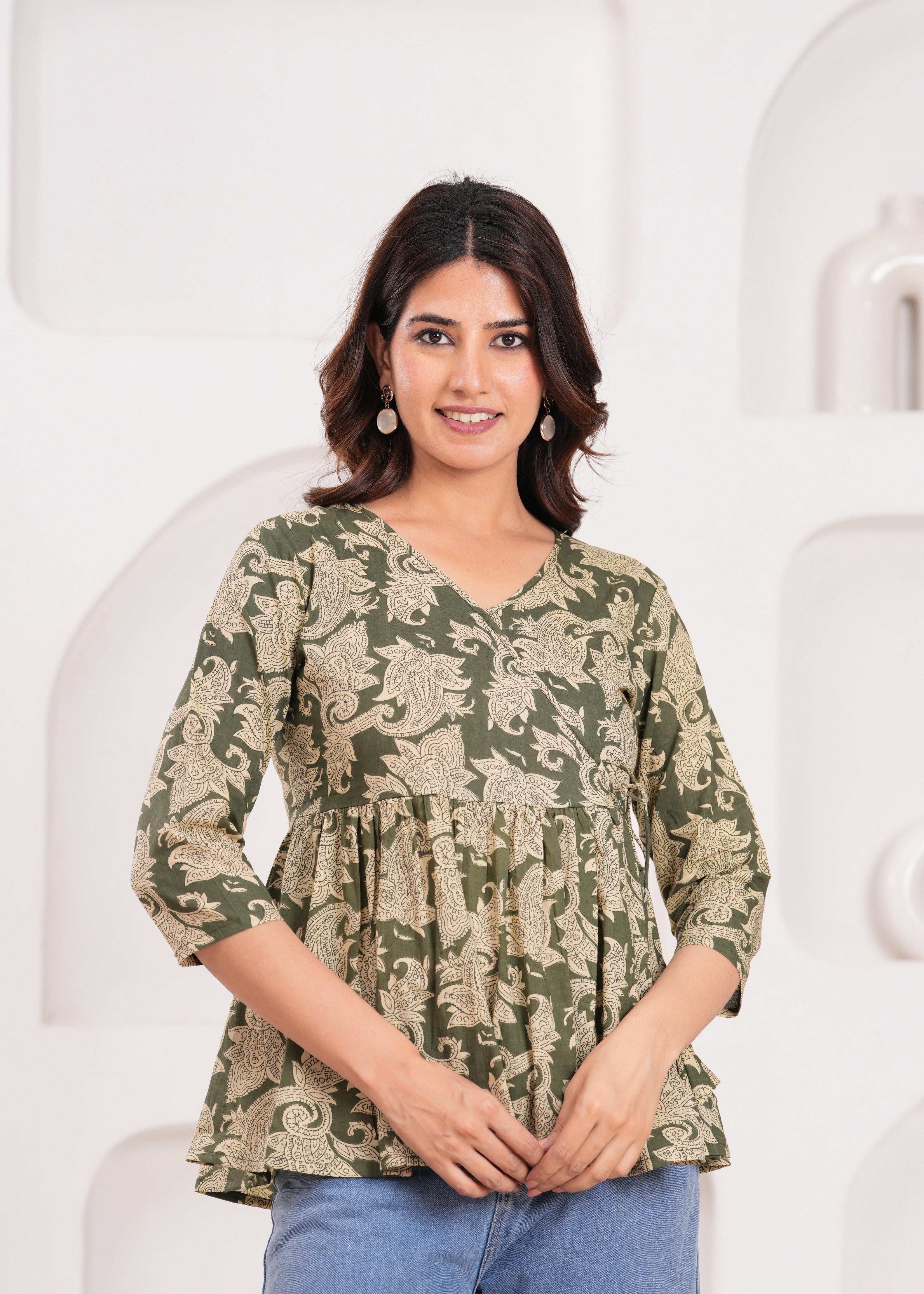Elegant Green Floral Top for Women – Lightweight, Stylish, and Perfect for Everyday or Casual Outings