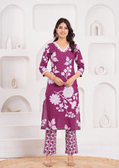Graceful Violet Kurta with Pants – A Soft, Sophisticated Set for Everyday Elegance and Comfort