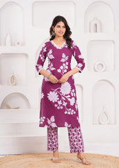 Graceful Violet Kurta with Pants – A Soft, Sophisticated Set for Everyday Elegance and Comfort
