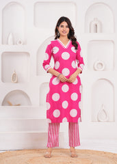 Hot Pink Kurta with Coordinated Pants – Vibrant, Comfortable, and Perfect for Celebrations or Casual Chic