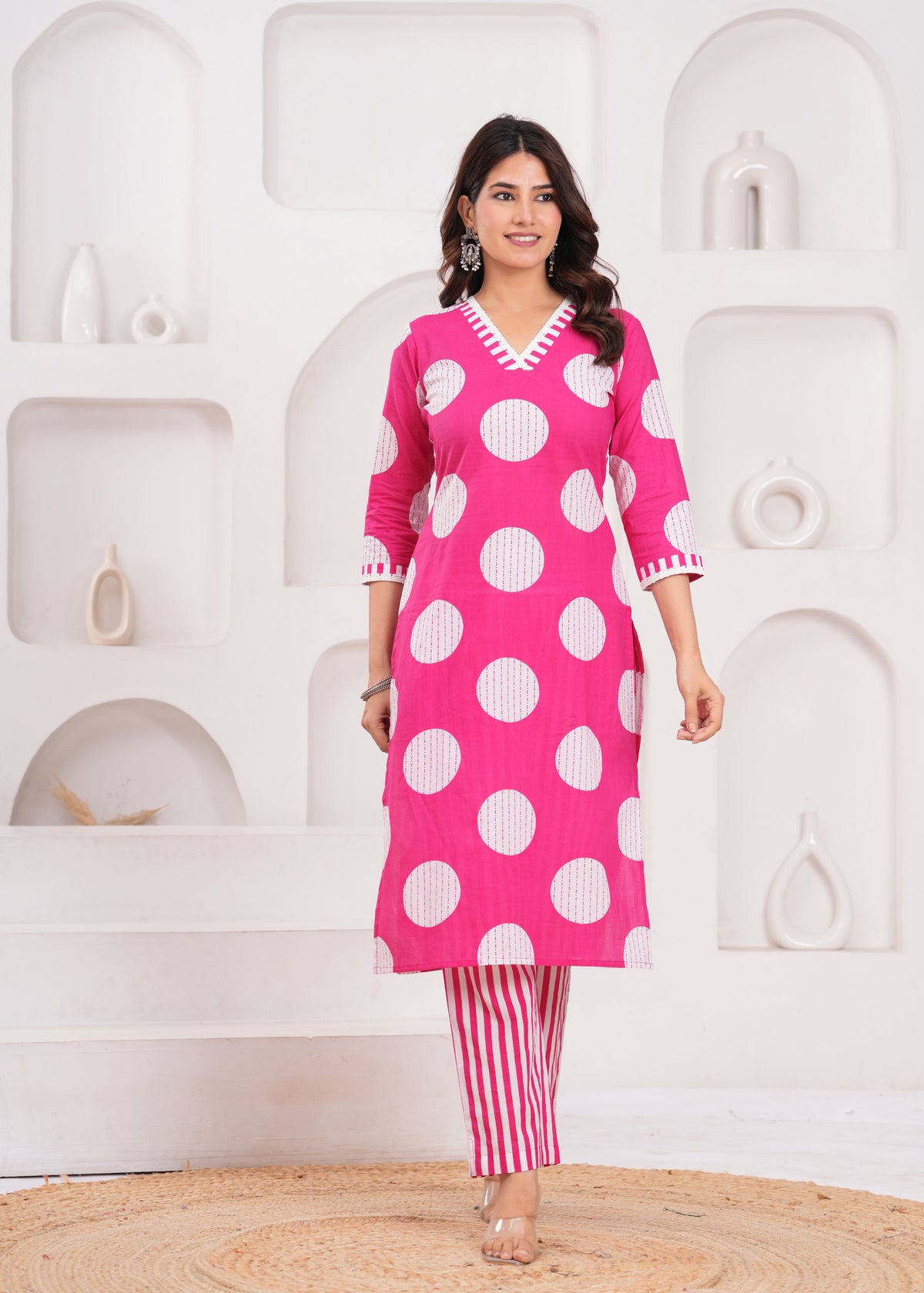 Hot Pink Kurta with Coordinated Pants – Vibrant, Comfortable, and Perfect for Celebrations or Casual Chic