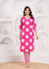 Hot Pink Kurta with Coordinated Pants – Vibrant, Comfortable, and Perfect for Celebrations or Casual Chic