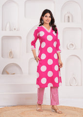 Hot Pink Kurta with Coordinated Pants – Vibrant, Comfortable, and Perfect for Celebrations or Casual Chic