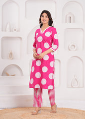 Hot Pink Kurta with Coordinated Pants – Vibrant, Comfortable, and Perfect for Celebrations or Casual Chic