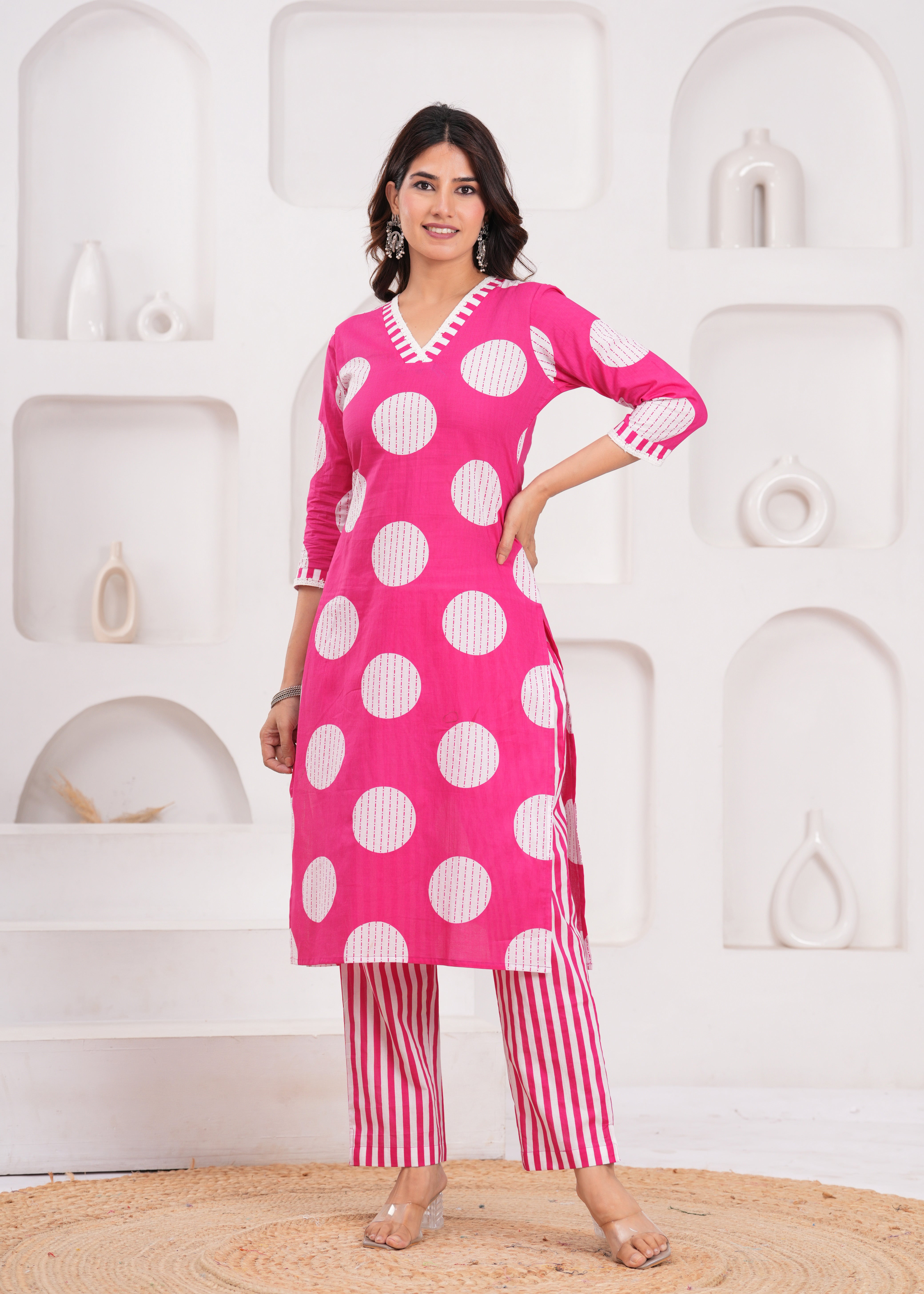Hot Pink Kurta with Coordinated Pants – Vibrant, Comfortable, and Perfect for Celebrations or Casual Chic