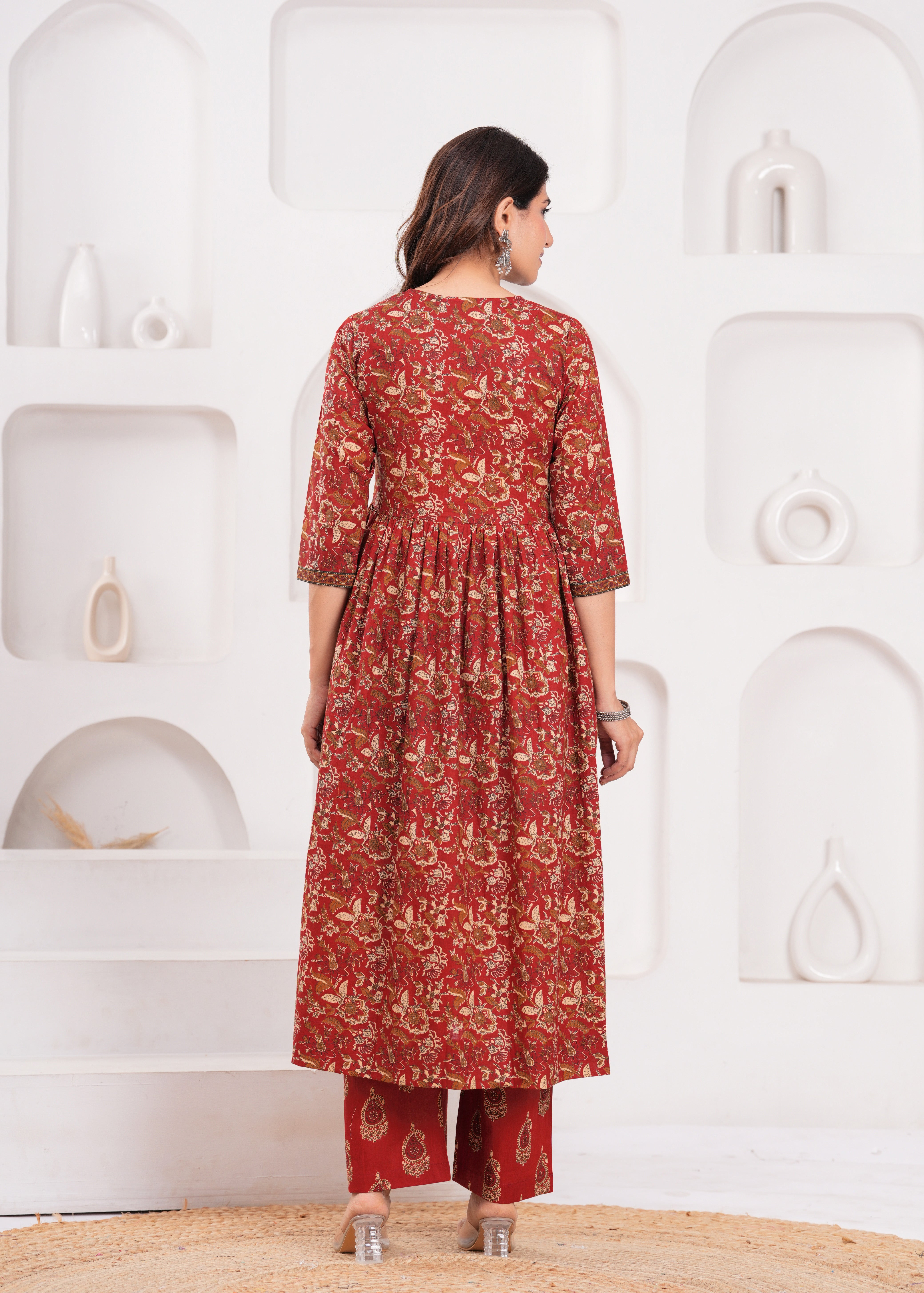 Vibrant Red-Orange Ethnic Suit Set with Dupatta – Crafted from Feather-Soft Pure Cotton for Supreme Comfort and Everyday Elegance