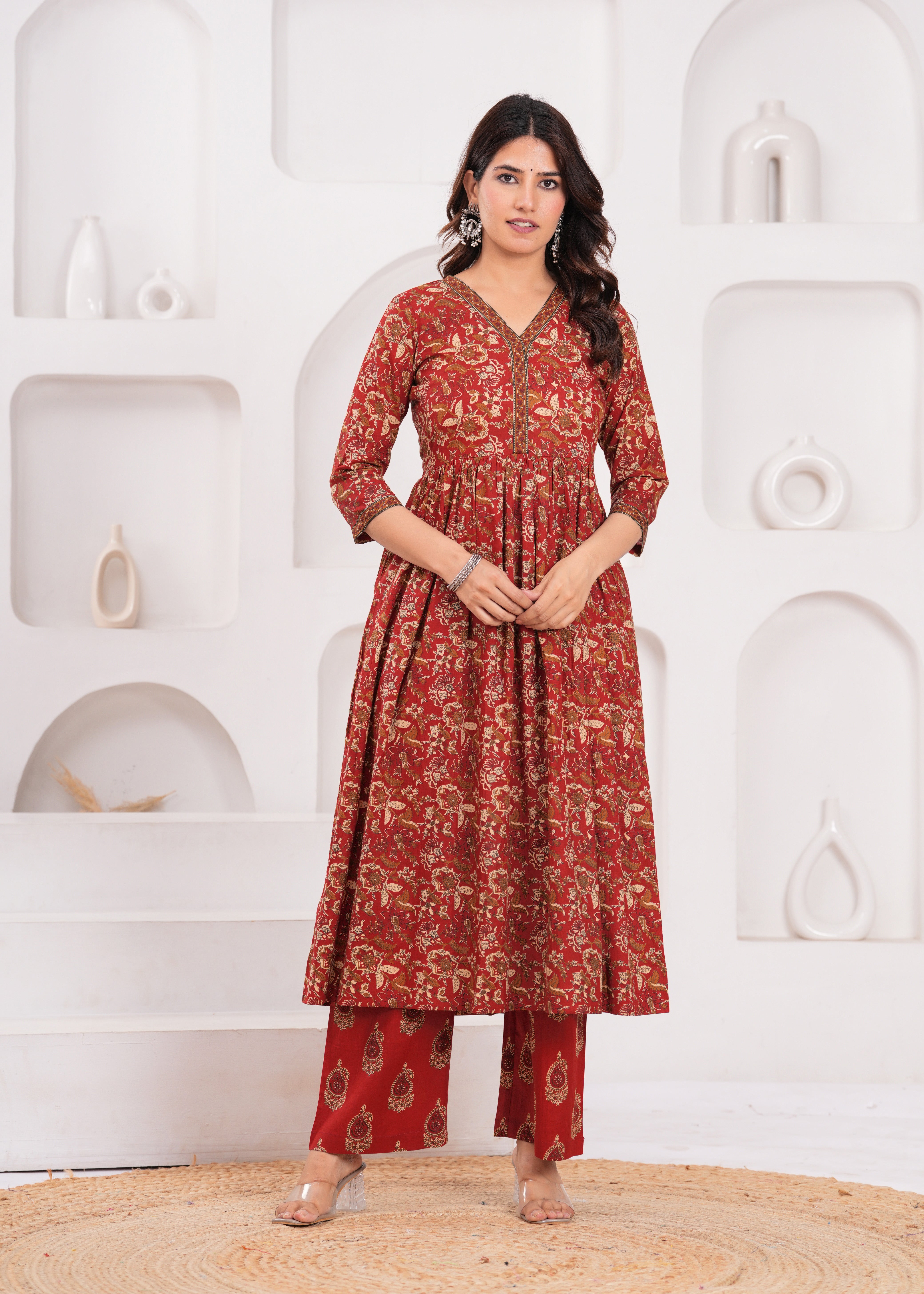 Vibrant Red-Orange Ethnic Suit Set with Dupatta – Crafted from Feather-Soft Pure Cotton for Supreme Comfort and Everyday Elegance