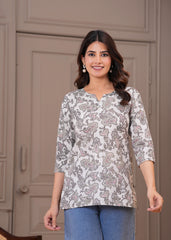 Ivory Pure Cotton Short Kurti – Lightweight, Stylish, and Perfect for Casual, Office, or Festive Occasions